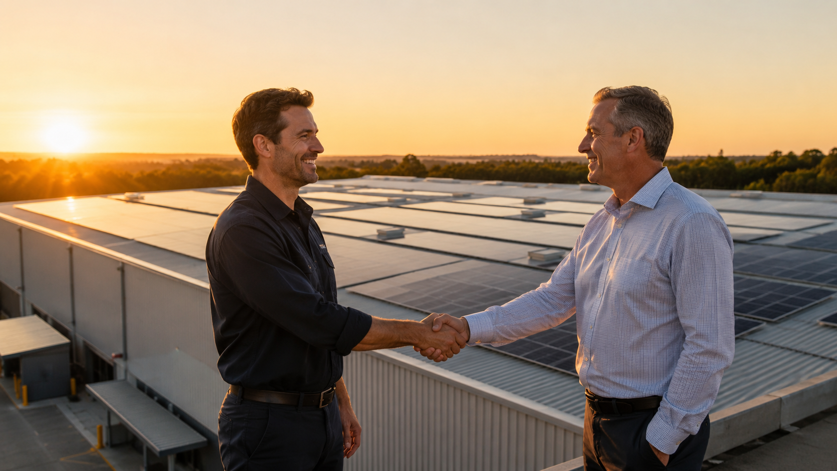 Solar installer at sunset